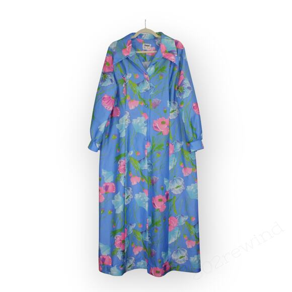 L/XL Vintage Channel1 by BillSims HouseDress DressingGown Poly Floral Aloha 70s - Picture 11 of 11